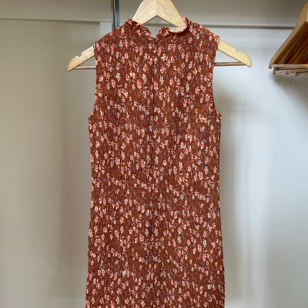 French Connection Textured Brown and Pink Mini Dress